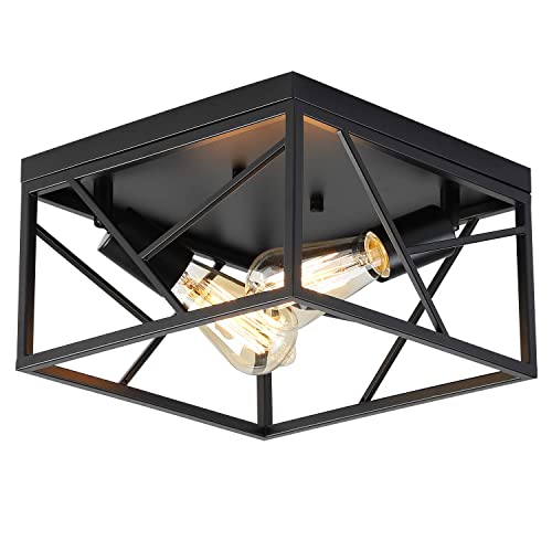 Modern Black Flush Mount Light Fixture Two-Light Industrial Metal Square Semi Flush Mount Ceiling Light For Hallway Bedroom Kitchen Entryway Farmhouse Dining Room #TOP10
