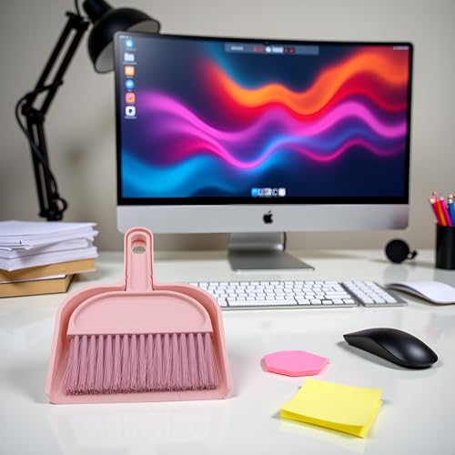 Plastic Mini Broom and Dustpan,Mini Cleaning Brush with Dustpan Set Desktop Cleaning Accessories,Pink with Set,Plastic Broom