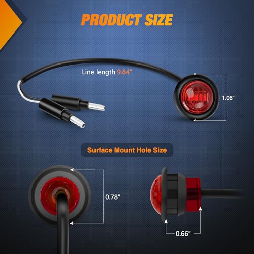 Image of Nilight 3 /4 inch Round Marker Light 10PCS Red LED Clearance 2 Connectors | Side Indicator Bullet Lights IP68 Waterproof For Trailer Truck Camper Van Boat Bus Accessories, Safety Lamps