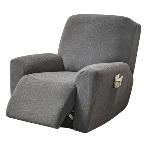 FUANGUI Recliner Chair Cover 4-Pieces Lazyboy Cover for Recliner Chair with Storage Pockets Furniture Protector for Living Room, Jacquard Sofa Slipcover for Kids, Pets, Dog and Cat, 41