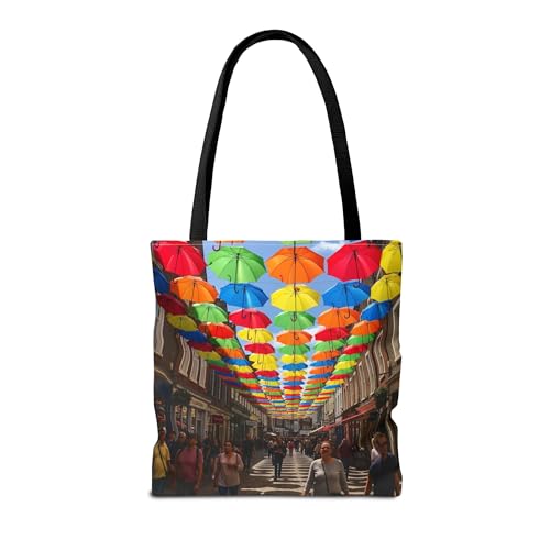Premium Tote Bag with Reinforced Stitching - Colorful Umbrella Street Design for Adults2