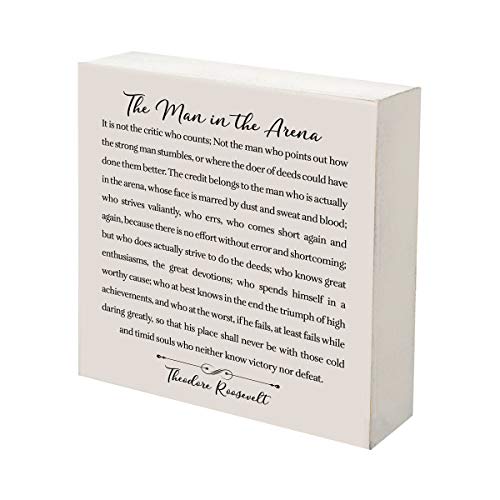 LifeSong Milestones Inspirational 6x6 Shadow Box The Man in The Arena Gift for Parents, Couples House Christian Wall Art Decor for Husband, Wife Housewarming Gift Table and Shelf Sitters (White)
