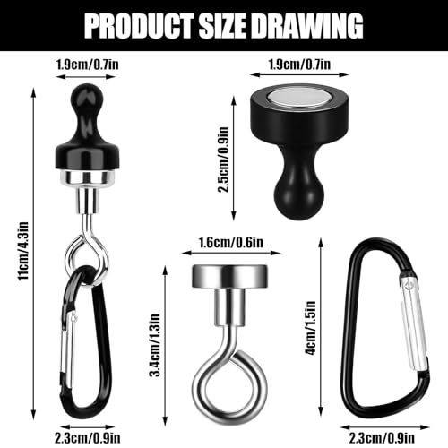 Fonyet Magnethaken Extra Stark 6 Stücke Magnet mit Karabiner Haken, 360 Grad Drehbarer Magnetische Haken Runder abnehmbarer Magnethaken für Camping Garage Küche Büro Haken