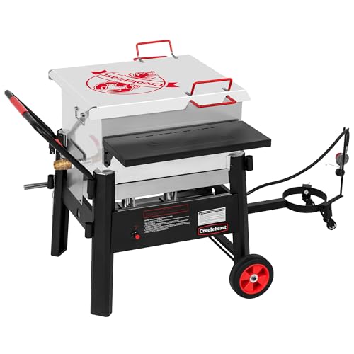 Creole Feast CFB1001A 90 QT Crawfish Boiler Outdoor Single Sack Propane Gas Cooker with Folding Cylinder Mounting Bracket and Stirring Paddle for Seafood & Crawfish Season Black