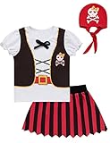 Auggle 3PC Toddler Baby Girl Outfits Halloween Costume Stripe Skirt Kid Pirate Short Sleeve with Hat