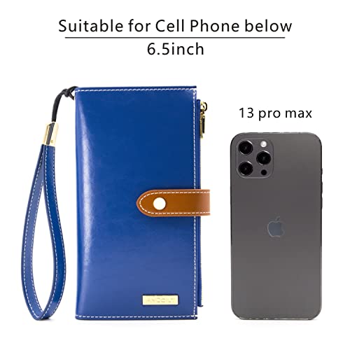 Image of ANDOILT Women's Genuine Leather Wallet RFID Blocking Credit Card Holder Zipper Purse Cell Phone Handbag