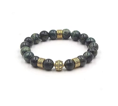 Miniatura 5 de Jade and Gold Bracelet, Dark Green Jade and Gold Beads Bracelet, Quality Bead Jewelry for Man