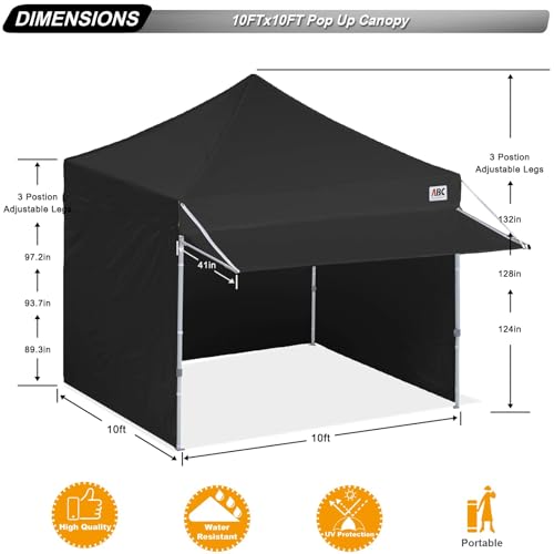 Image of ABCCANOPY 10x10 Commercial Pop up Canopy Tent with Awning Sidewall,Black