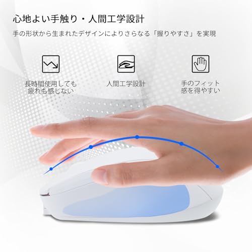 PiMivcoマウス 無線 ワイヤレスマウス Bluetooth 充電式 静音 デュアルモード2.4GHz 4ボタン 3段階DPI切替 パソコン Windows/Mac/iOS/iPadOS/Chrome/Android対応 (ホワイト)