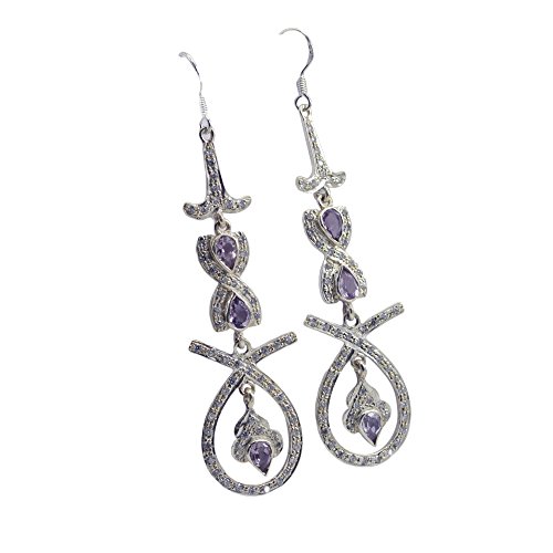 Boucles améthyste argent anti-irritation style poire pour oreilles sensibles