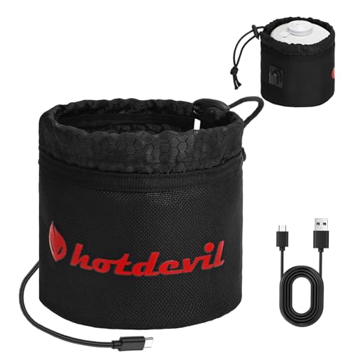 HOTDEVIL Isobutane fuel canister storage bag Suitable for 100g fuel tanks Electrically heated Type-C 5V 2A Temperature rise up to 50°C and constant temperature for Outdoor Camping Cooking Hiking BBQ