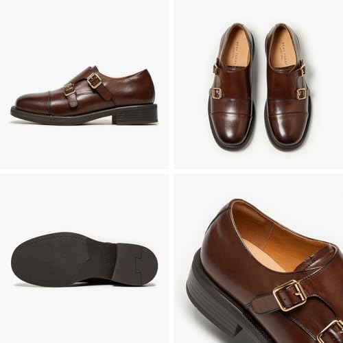 Image of BEAU TODAY Women Monk Strap Loafers Cap Toe Business Causal Loafer Shoes