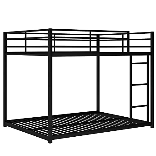 Metal Bunk Bed With Ladder, Full Over Full Low Bunk Bed With Safety Guard Rails For Kids Teens Adults No Box Spring Required, Black #TOP5