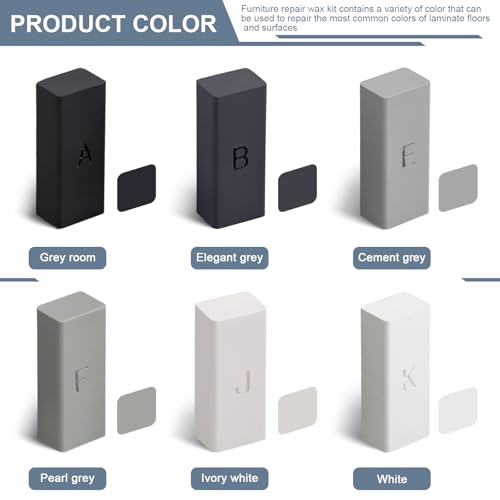 Hartwachs Reparaturset, Laminat Reparatur Hartwachs für Holz/Fliesen/Parkett/Laminat/Vinyl, Möbelreparatur Wachs Set Wachskitt zum Kratzer Schäden Loch Ausbessern Arbeitsplatte, 6 Versch Farbtöne