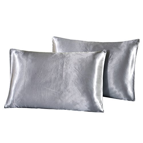 DOMIKING Silk Satin Pillowcase - 2 Pack Pillow Cases Queen Size/King Size for Hair and Skin Ultra Soft and Comfortable (Grey Satin, Queen)