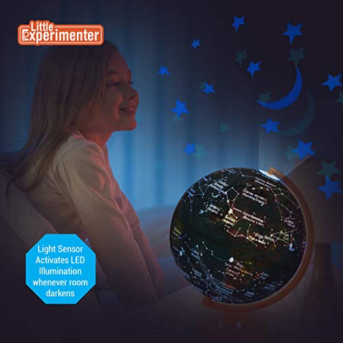 Image of Little Experimenter 3-in-1 Light Up Globe for Kids, 8 inch Illuminated Star Map World Globes & Built-in Night Lamp Projector, Learning & Educational STEM Toys, Gifts for Kids Ages 8 9 10 11+ Years Old
