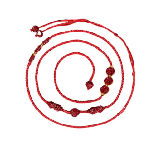 Ecqizer 朱砂貔貅红绳腰链女龙年本命年红腰带男红色腰绳护身符