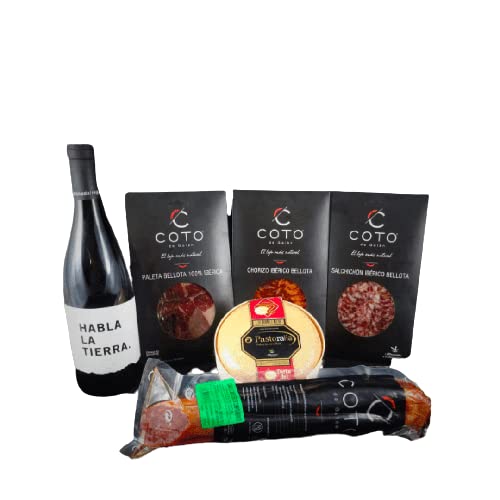 Cesta de Regalo para Empresas con Vino Tinto Habla de la Tierra, Paleta Ibérica de Bellota, Queso Torta del Casar, Lomo Ibérico – Corazón Extremeño
