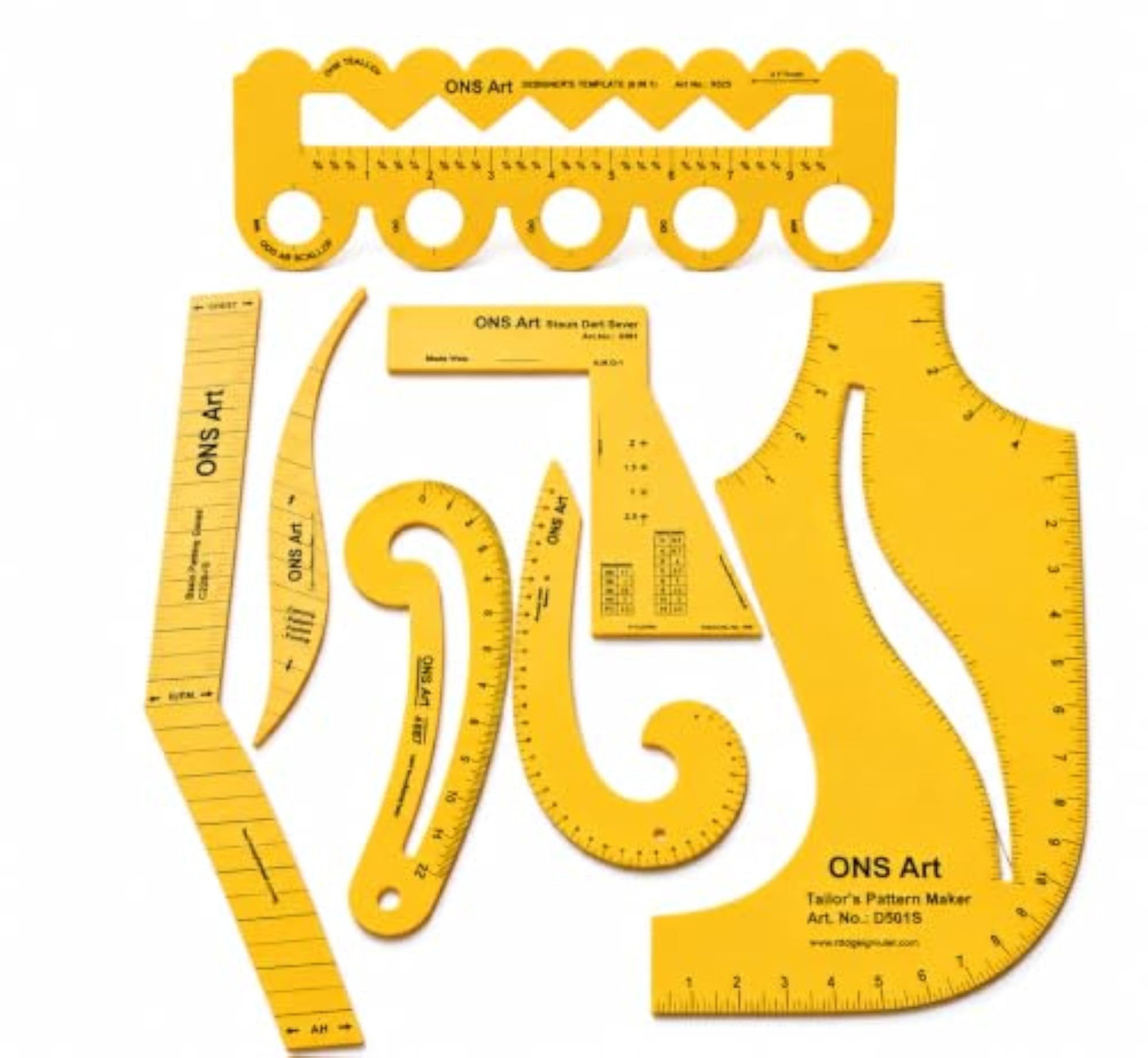 ONS Art Tailoring Pattern Making Ruler Set, 7 Piece Kit