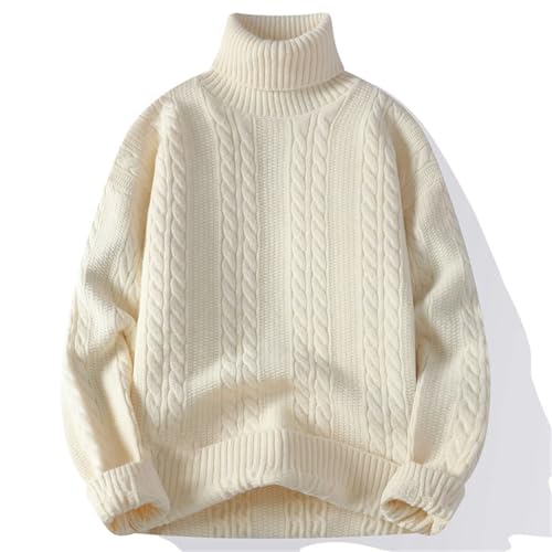 Men’S Loose Fit Solid Turtleneck Knitted Pullover Sweater Vintage Youthful Vitality Long Sleeve Jumper Top4