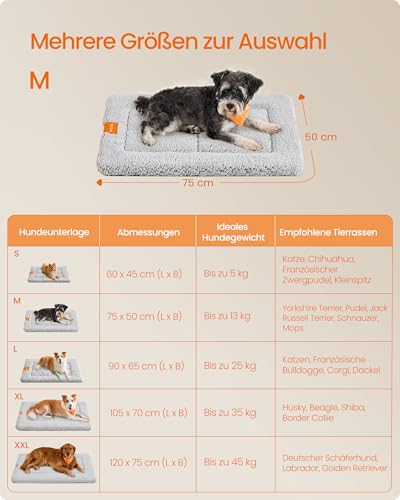 Feandrea Hundedecke, Haustier Decke, für Hunde, Katzen, 75 x 50 cm, M, maschinenwaschbar, trocknergeeignet, rutschfest, hellgrau PPB019G01