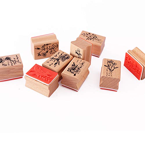 15pcs Wooden Rubber Stamps Animals and Plants Patterns Stamps Set for DIY Craft Card Scrapbooking Supplies - Thumbnail 5