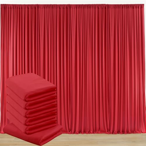 30 ft x 8 ft Red Backdrop Curtain Panels, 6 Panels 5 ft x 8 ft Wrinkle Free Polyester Photography Backdrop Drapes, Thick Background Curtain Panels foe Wedding Birthday Baby Shower Party
