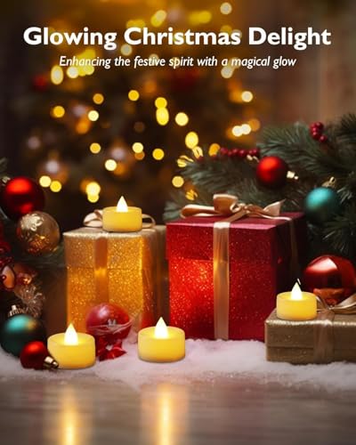 Image of Homemory Tea Lights with Timer Battery Operated, 6H Timer Auto On Daily, Flickering Flameless LED Votive Candles for Table Centerpieces, Lantern, Halloween, Christmas, Warm Lamp, No Remote, 24-Pack