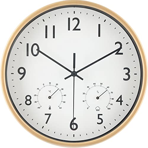 ワイエムワールド 時計 壁掛け アナログ 温度計 湿度計 掛け時計 ナチュラル 19-100018