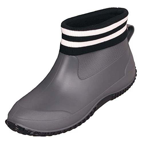 SMajong Herren Damen Gummistiefel Kurze rutschfeste Regenschuhe Regenstiefel Gefüttert Gartenschuhe wasserdichte Kurz Stiefel Grau Schwarz Baumwolle Größe: 41 EU = Etikett 43 Cover
