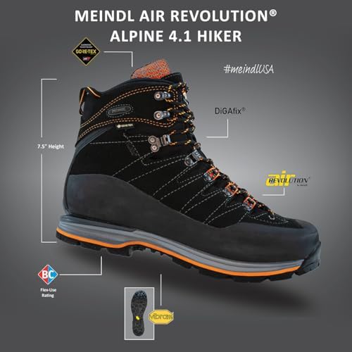 Meindl Men's Air-Revolution Alpine |1 Hiker Gore-Tex Waterproof Hiking Boots for Mountain Climbing | Climate-Control Technology | Size 9 US Made in Germany