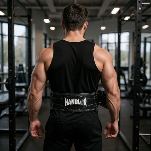 Image of Handler 100 percent all Leather Powerlifting Gym Belt- 5.5 mm | Weight Lifting Belt for Heavy Workout for Men & Women | Professional Heavy Weight Lifting (Black, Medium)