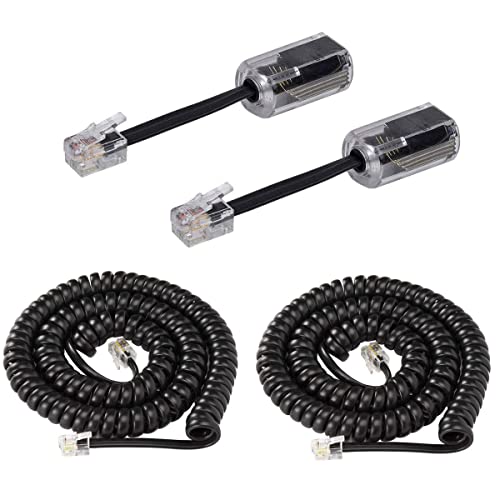 KINXIYU Telephone Handset Cord Detangler 2 Sets 2 Pack Landline Handset Cord Cable (7.5Ft Uncoiled 1.5 Ft Coiled) and 2 Pack Anti-Tangle Telephone Cord Untangler 360 Degree Rotating Swivel Cord