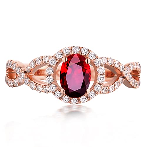 WSX Real Gold Ruby Halo Ring for Women Lab Created Oval Ruby Diamond Engagement Wedding Infinity Ring for Bridal Set2