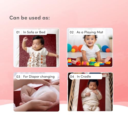 Image of Mylo Baby Waterproof Mattress Protector for Baby (0-3 Years), Extra Absorbent, Soft and Reusable Quick Dry Sheets (Medium, 100cm x 70cm, Maroon)