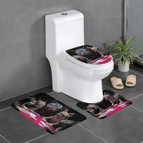 フレンチブルドッグ アート 犬柄 3点セット トイレマット フタカバー 便座カバー 足元 U型 O型 拭ける 滑り止め 通用型 吸水 洗える 速乾 浴室マットおしゃれ かわいい 40x60cm
