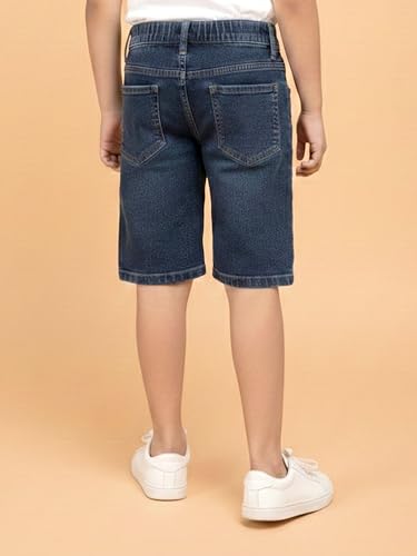 Image of KiddoPanti Boys Knee-Length Denim Shorts | Stretchable Cotton Poly Denim | Comfortable Fit with Button Elasticated Waistband & Zip Fly