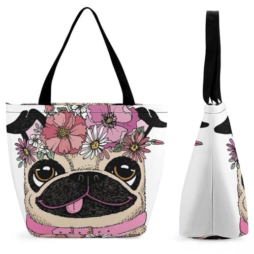 Sac cabas chien carlin fleur pour femme grand sac cabas de voyage