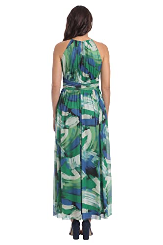 Image of London Times Women's London Times Mesh Halter Maxi Dress with Ruched Waistband Flowy Bohemian Beach Dresses