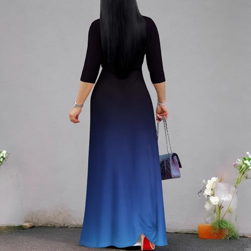 Image of PinkPatty Women's Plus Size Maxi Dresses Casual Flowy 3 /4 Sleeves Dress Printed Vacation Dress for Daily Wear with Belt
