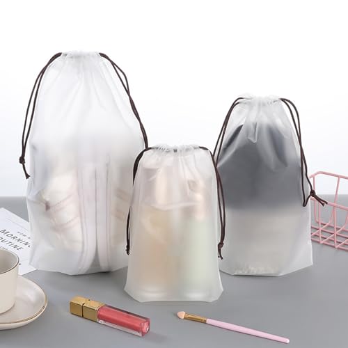 Clear PEVA Drawstring Bags - 4"x12" / 10x30cm (25 Pcs) - White Nylon Rope Waterproof Pouches for Travel & Storage4
