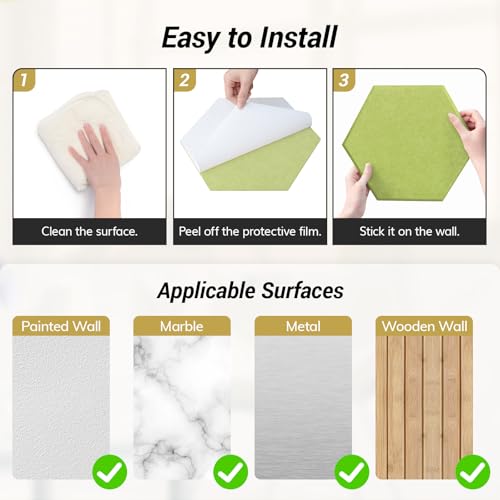 Image of 12 Pack High Density Hexagon Acoustic Panels, TONOR 12 inchx 10 inchx 0.4 inch Soundproof Wall Panels, Sound Absorbing Panels for Interior Wall Decor, Peel and Stick Modern for Studio, Office, Home, Green