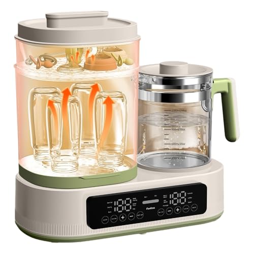 SOLLENT 哺乳瓶 消毒 ミルクウォーマー 多機能ボトルウォーマー 調乳ポット 保温 ミルクミルク加熱 1.3L電気ポット授乳用品 赤ちゃん用品 スチーム消毒 哺乳びん 滅菌 乾燥 調乳じょーず 温乳 離乳食 加熱 電気ケトル 温度制御 (グリーン)