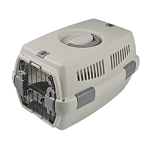 TNZMART Portable Pet Airline Box Plastic Hard-Sided Pet Carrier Crate Heavy-Duty Outdoor Dog Kennel (Grey)