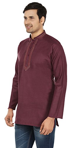 Kurta para hombre MapleClothing manga larga maroon acabado artesanal talla S 2