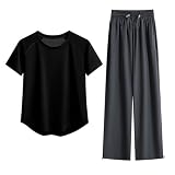 [Karsaer] スポーツウェア 半袖 トップス＋ロングパンツ レディース Tシャツ 丸首 ゆったり 薄手 通気性 吸汗速乾 スポーツ トレーニングウェア フィットネス ジム カジュアル A0110