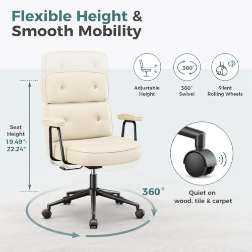 Image of Ergonomic Home Office Desk Chair, PU Leather Computer Chair with Lumbar Support, Adjustable Height, 360 Swivel Rolling Wheels, Executive Task Chair for Office, Gaming, Meeting Room, Beige