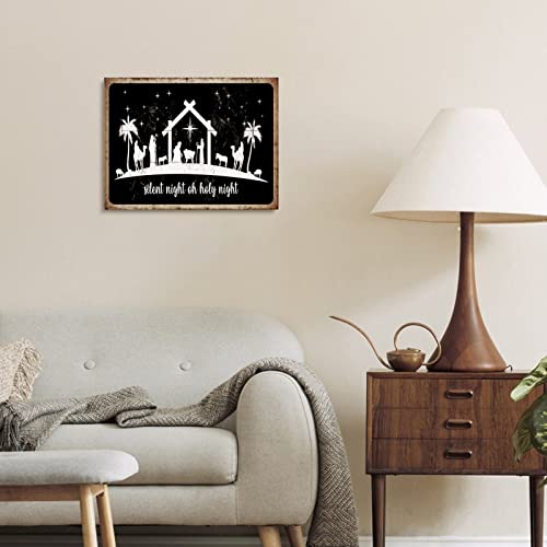 Cuadro de belén de Navidad en lienzo de óleo con marco interior de madera para pared 6