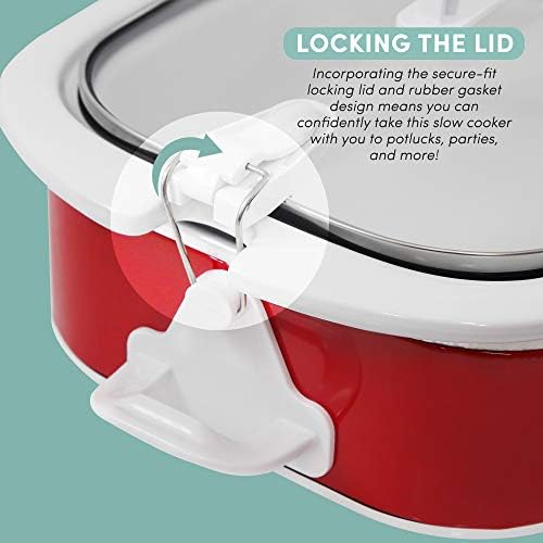 Elite Gourmet MST-5240 Casserole Crock Slow Cooker, Locking Lid Adjustable Temperature Keep Warm Oven & Dishwasher-Safe Casserole Pan, 3.5Qt Capacity, Red - Thumbnail 4