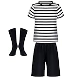 Spooktacular Creations Halloween Kids Costume Cosplay for Boys, Child Black and White Striped Shirt with Short and Socks for Halloween Costume Parties (Small (5-7 yrs))